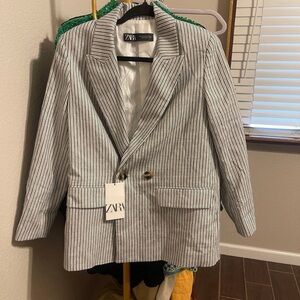 Zara Black and White Blazer Single-Breasted Notched Lapel